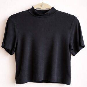 Aritzia Babaton Black Ribbed Mock Neck Top – Women’s Size Large – Cropped